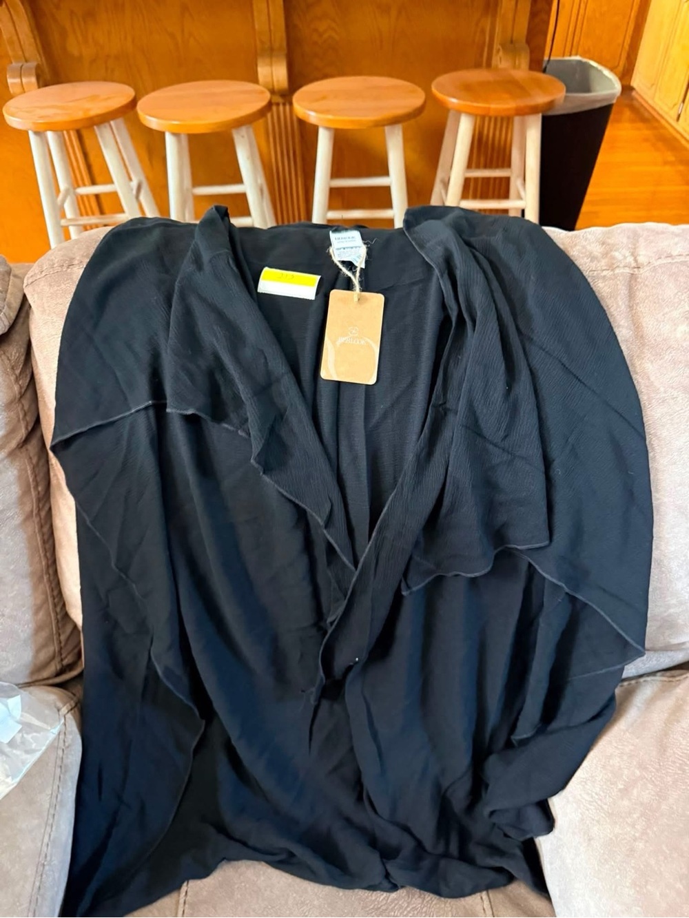 Women's Black Swim Coverup with Draped Open Front